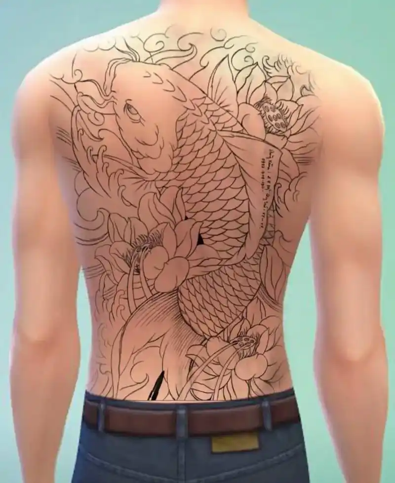 满背鲤鱼纹身手稿