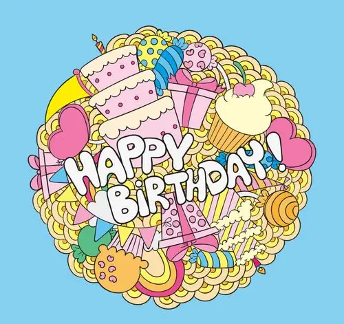 卡通元素圆形生日贺卡矢量素材