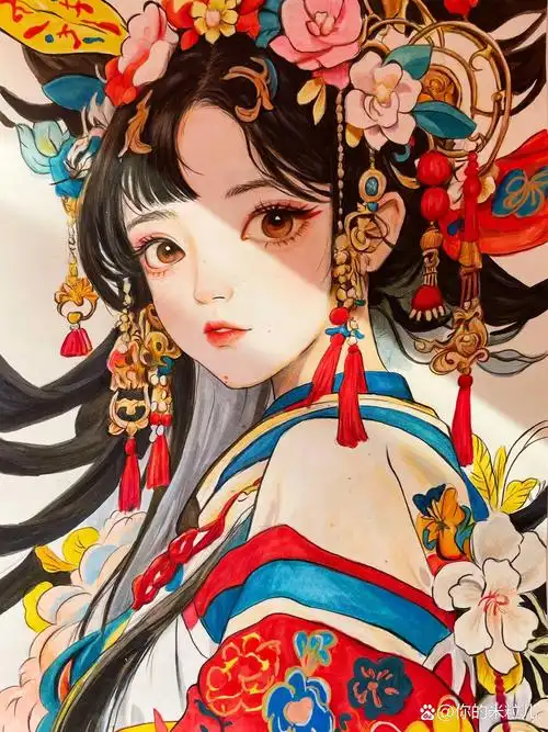 国风动漫 手绘国风动漫人物,马克笔结合彩铅效果展示