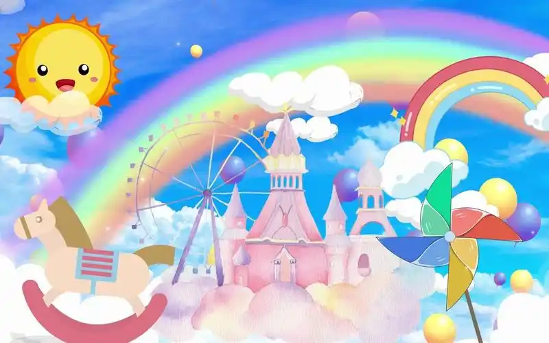 六一儿童节舞台背景——唯美梦幻卡通城堡可爱卡通彩虹背景视频