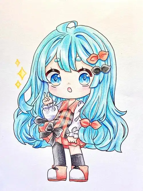 比个耶70q版动漫人物彩铅手绘教程儿童画