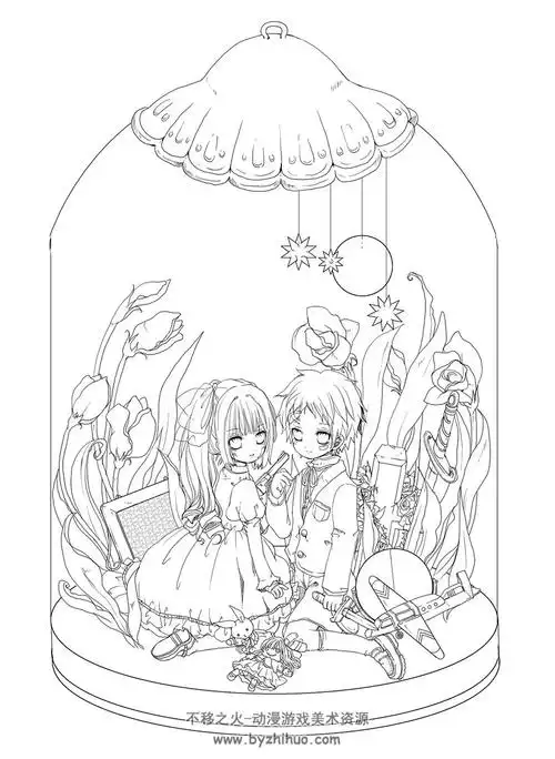 日韩风格漫画动漫角色人物手绘线稿图片高清素材下载16gb