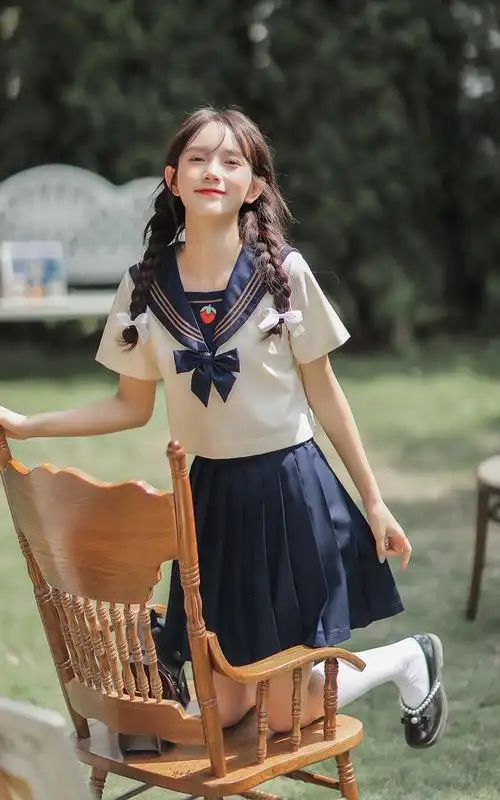 jk制服裙日系学院海军风甜美百褶裙子水手服套装连衣裙女夏季 6665
