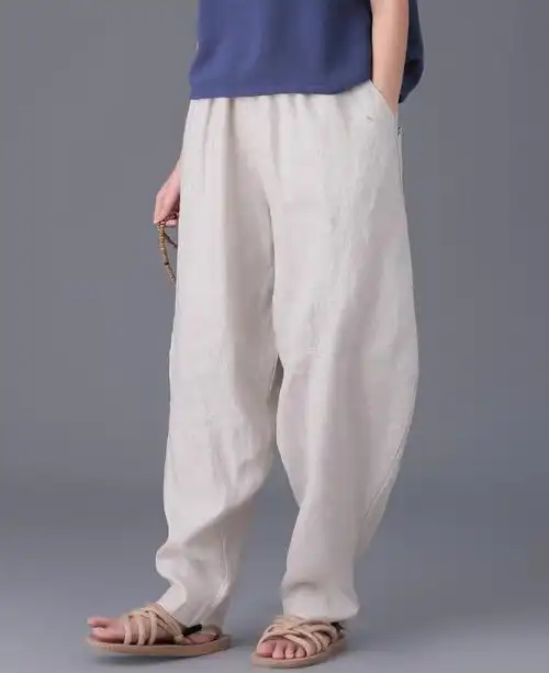 棉麻太极裤女春秋高端纯亚麻苎麻灯笼裤宽松长裤打坐禅修裤男裤子夏薄