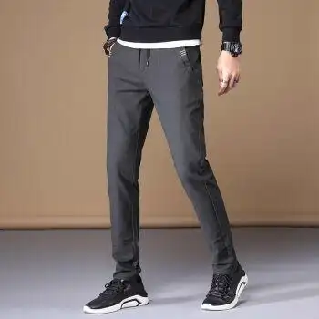 裤子抽绳直筒修身青年新款长裤潮百搭帅气男士男生显高显瘦男式灰色30