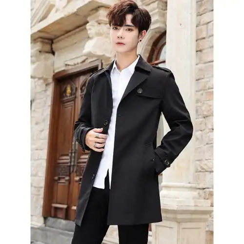 suntek风衣男中长款英伦风韩版潮流休闲帅气修身春秋薄款大衣男士外套