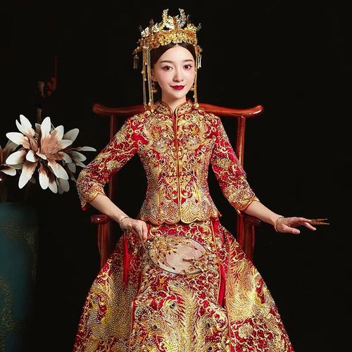 秀禾服新娘礼服敬酒服龙凤褂红色结婚中式婚纱古装嫁衣秀和服冬季