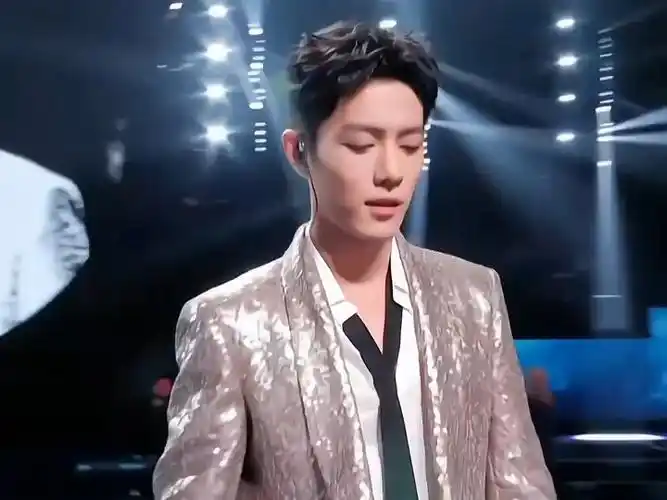 高潮暂歇,肖战唱毕挥手,观众席欢呼声与间奏齐音