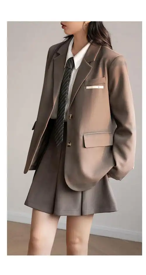 萌阅 女生小西装套装学生小个子短款女2022年新款秋装英伦学院风百褶