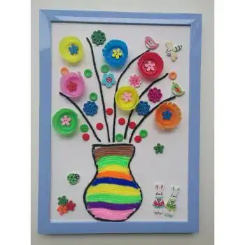 环保手工diy 瓶盖画 环保 废旧利用 儿童手工材料包瓶盖 花瓶半成品带