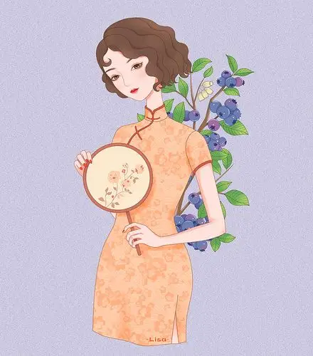 蓝莓旗袍少女