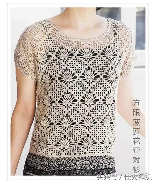钩针编织教程图解夏季精典菠萝花花样钩衣大全短袖套衫小衫