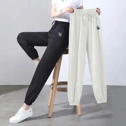 antwant夏季新款哈伦裤女高腰显瘦运动裤女束脚宽松九分休闲裤女