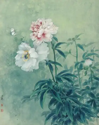 0178 牡丹(工笔) 镜框 设色纸本