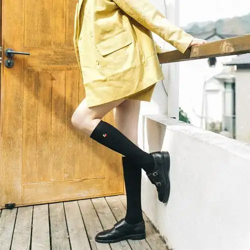 日系樱花刺绣小腿袜中长筒jk制服学生水手长筒袜