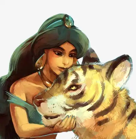 手绘茉莉公主与老虎