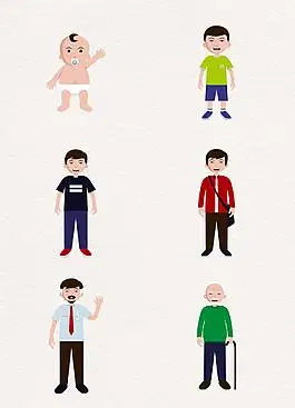 一个男性的6个年龄阶段卡通素材