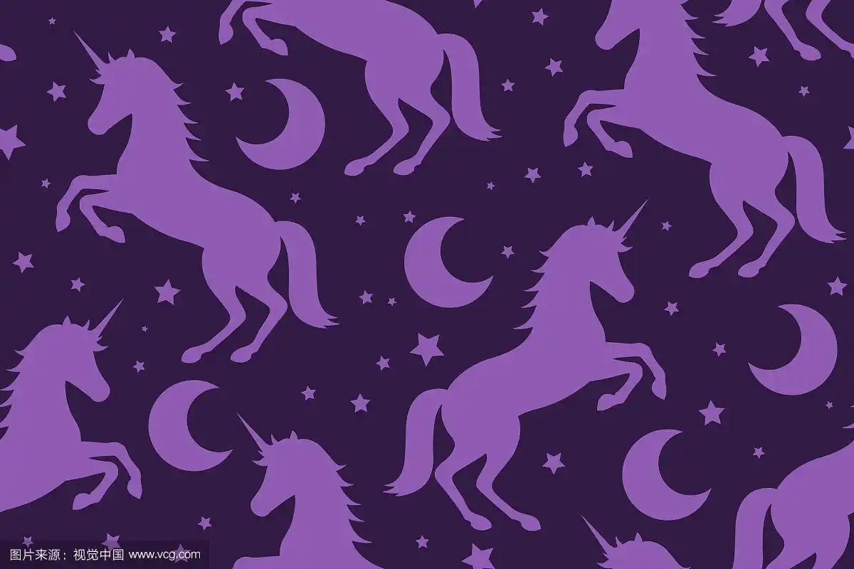 紫色背景上的独角兽和月亮