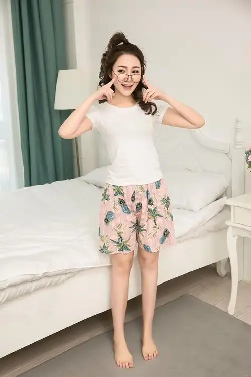 裤子 玫红色 蓝白条星星 大码 品牌: 密龄 商品名称:女士睡衣夏天睡裤