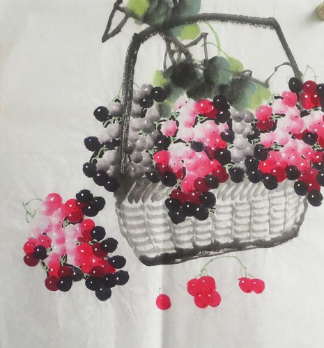 新品手绘葡萄花鸟画国画客厅玄关装饰宣纸挂画特价三尺斗方e64-16