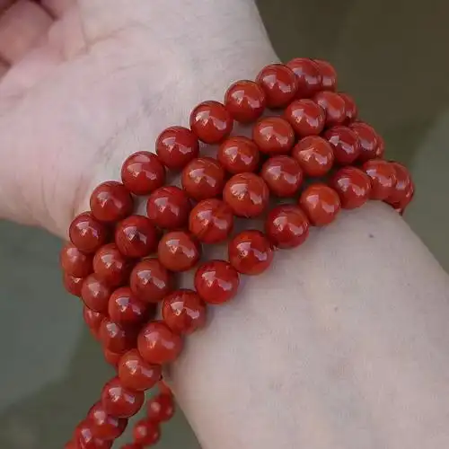 天然瓦西南红玛瑙圆珠手链火焰纹满色满肉颜色红润男女手串同款