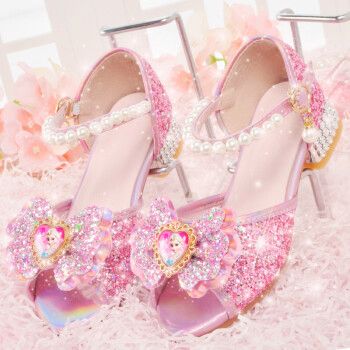 女童夏儿童高跟鞋小女孩凉鞋中大童软底防滑鞋子爱莎水晶鞋 226-1粉色