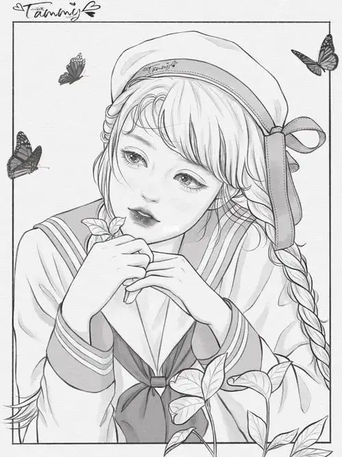 水手服少女线稿