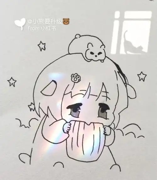 黑白女孩简笔手绘临摹