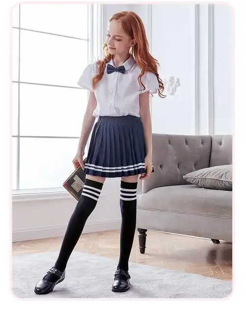 小学生礼服白袜中筒幼儿宝宝黑白校服袜足球长袜子 白色黑条纹二双装