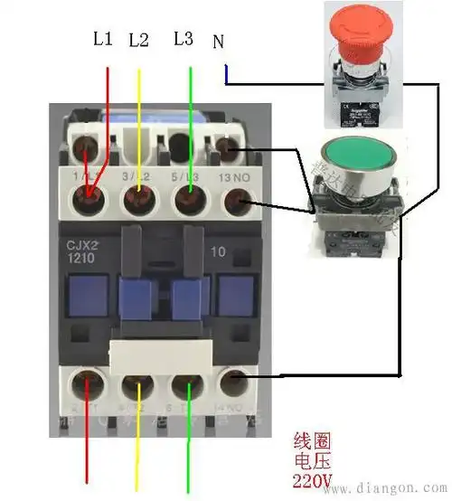 怎么可以接成自动(图2) 二个按钮开关,一个交流接触器,一个时间继电器