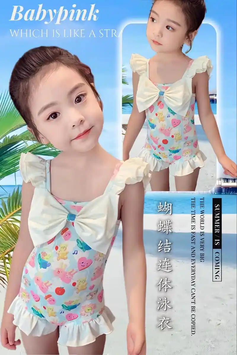 女童甜美蝴蝶结碎花泳衣(90-150码)