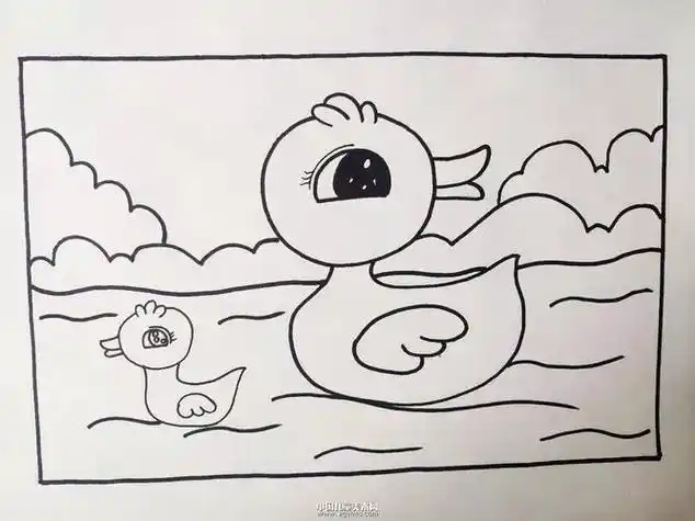 小鸭子游啊游鸭子妈妈和她的小鸭子们简笔画小鸭子游啊游