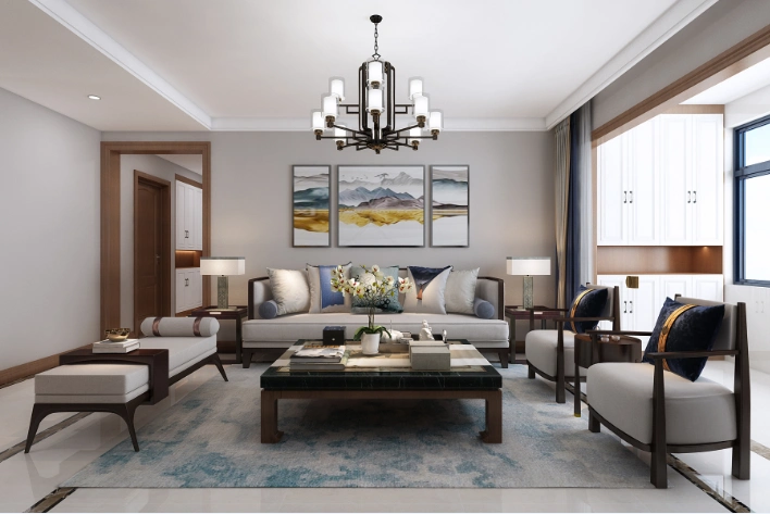 西江华府120平新中式风格装修效果图