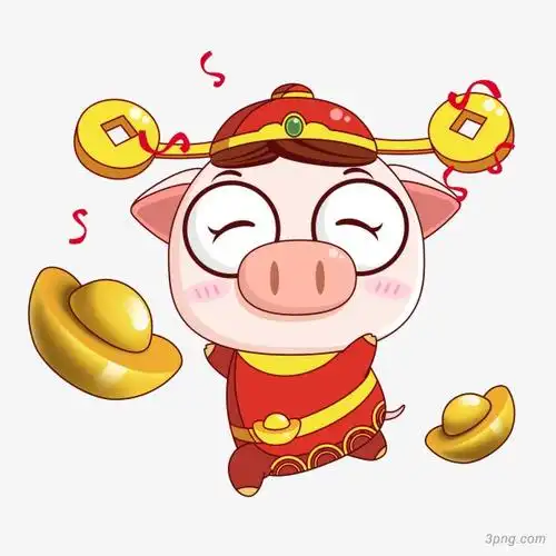 卡通小猪财神png素材透明免抠图片卡通手绘