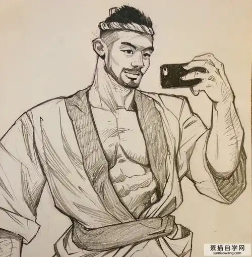 健身肌肉男素描绘画作品 硬线条与阳刚之美