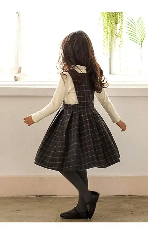 女童连衣裙秋冬季女童背带厚款格子裙3-12岁小女孩冬天穿的时尚可爱