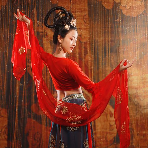 表演出中国古风敦煌飞仙女cos舞蹈服复古女装飘逸长裙套摆拍经典