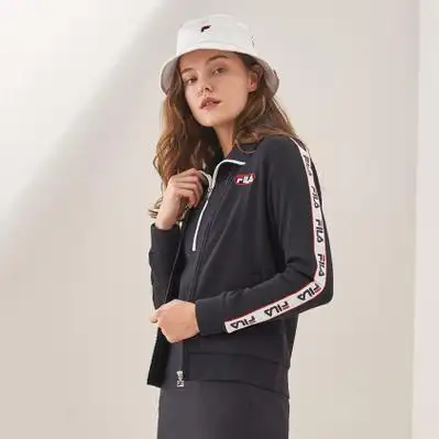 斐乐女装女式外套休闲时尚简约撞色织带拼接针织外套女