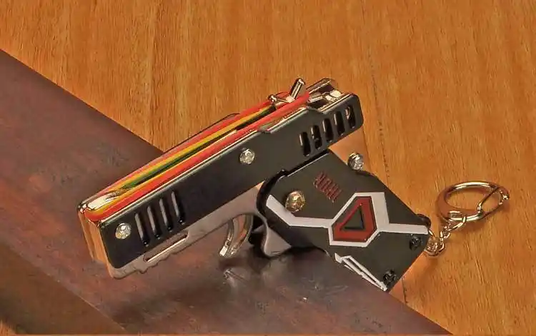 全金属迷你皮筋枪多连发卡通图案玩具儿童玩具生日模型男童礼物折叠鬼