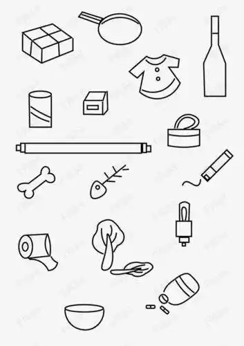 垃圾废物简笔画(物品垃圾简笔画100个)三维立体图形中垃圾食品图形的