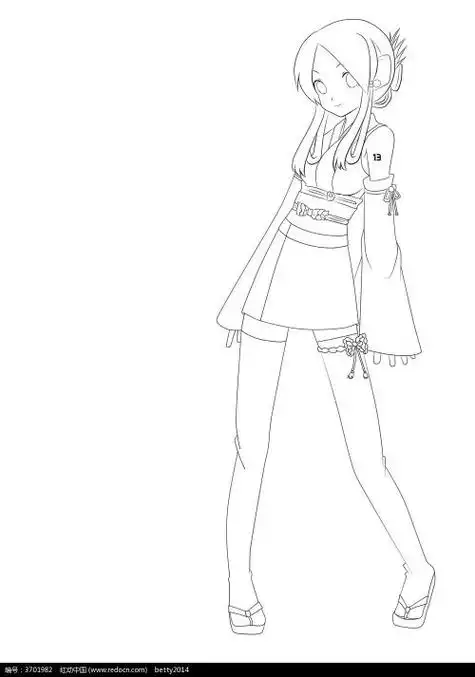 动漫人物简笔画女孩全身