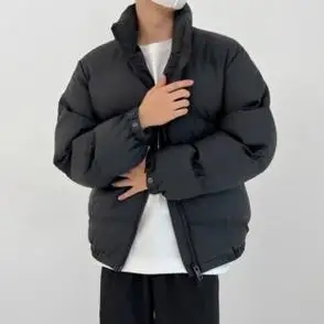 2023新款宽松加厚ins潮纯色简约棉服外套pu皮防风棉袄棉衣男冬季