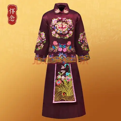 寿衣女全套 殡葬用品七件套 死人现代年轻女性寿衣 裙装纯棉内衬 枣红