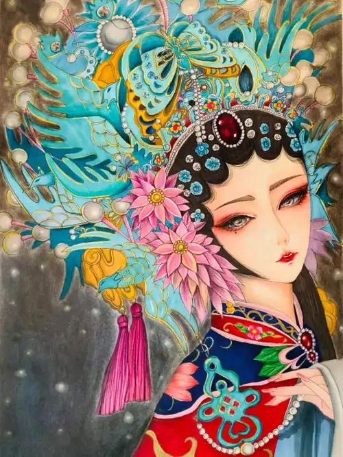 画了我好久更新一幅古风戏曲手绘工具 04:马克笔 彩铅#手绘  #马克