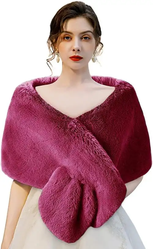 现货女士超大人造毛披肩斗篷外套毛毛披肩晚宴/新娘/婚礼高档穿搭