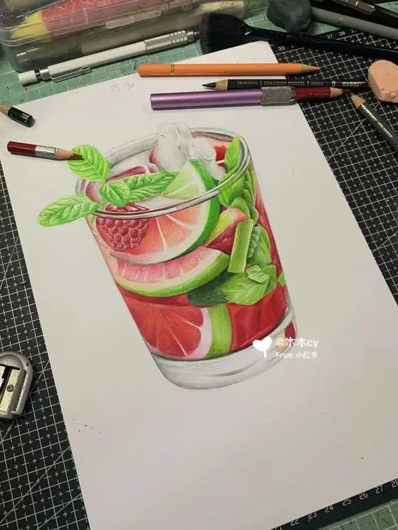 夏日冷饮(彩铅画) 临摹 #彩铅临摹# #彩铅画# #彩铅# #彩铅手绘