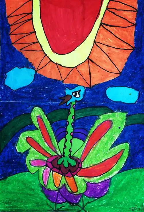 儿童画 花羽毛的鸟 7岁 by阁