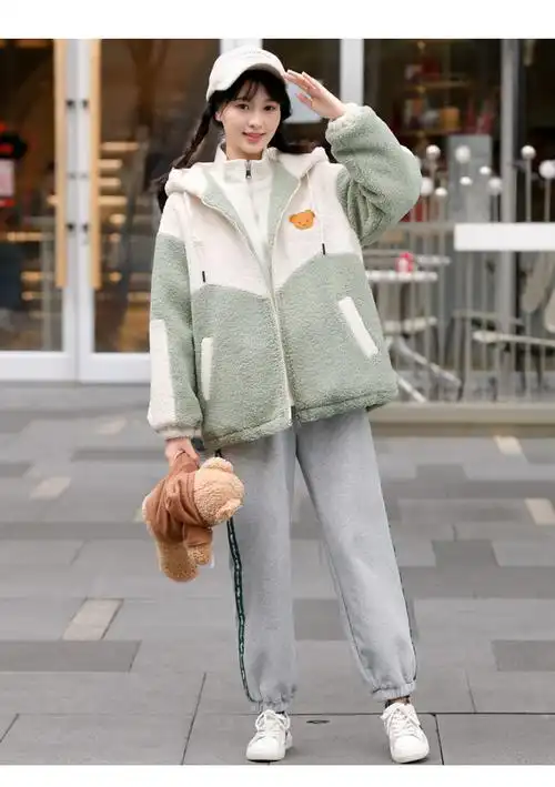 kshk少女冬款羊毛羔外套女森系初中生少女冬装外套加厚羊羔毛绒可爱秋