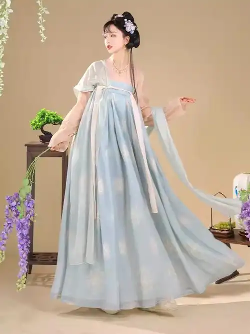 齐胸衫原创唐制汉服女复原款一片式裙印花中国风古装仙气春夏季