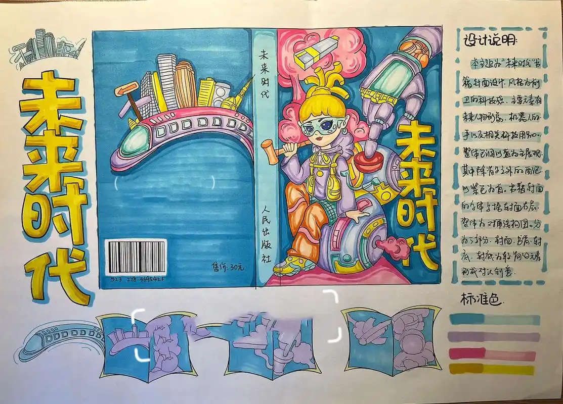 手绘书籍设计 完整快题 未来科技题材 快题设计中的书籍封面设计考点